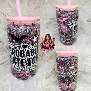 Glitter Tumbler with Straw - Pink and Black